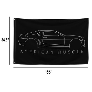 5th Gen Camaro Line Art Wall Flag with dimensions